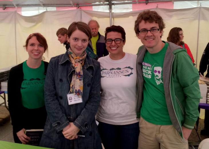 Catherine, Lauren, and Tristan with Emily St. John Mandel (in nametag), author of Station Eleven and your personal gift-helper