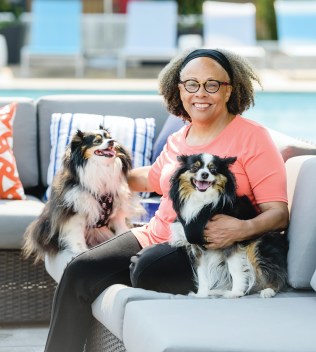 Author Jewell Parker Rhodes with her two dogs, Ripley and Gurgi