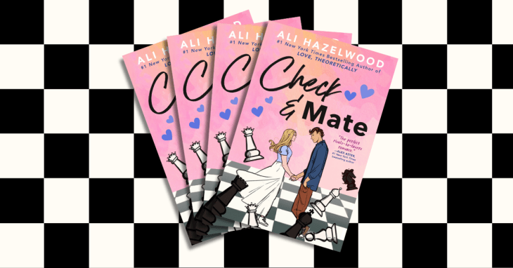 A few copies of Check & Mate fanned out in front of a chess board